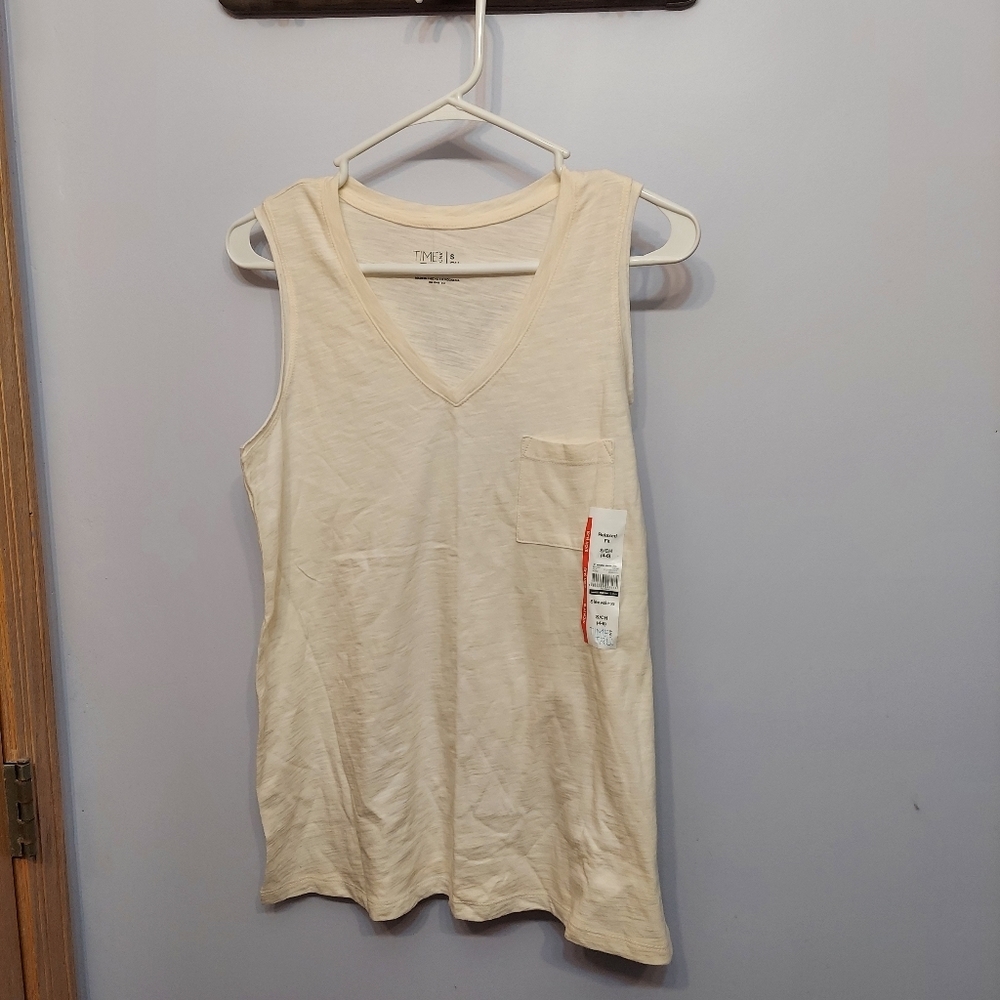 V neck pocket tank top layering cream